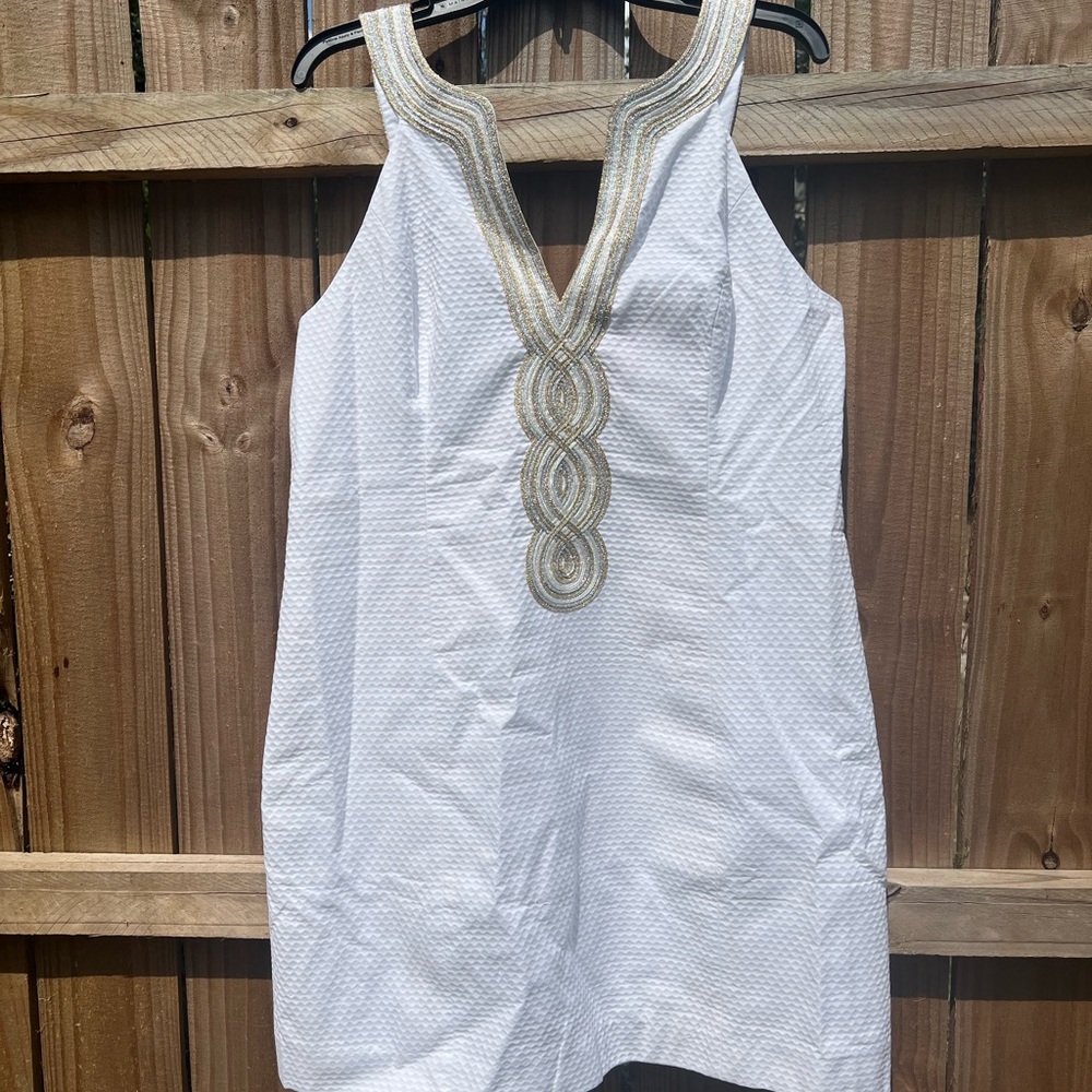 Lilly Pulitzer White Dress with Gold Accents